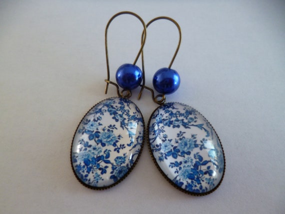 boucles d'oreilles bronze crochets perles larmes cabochon Iris