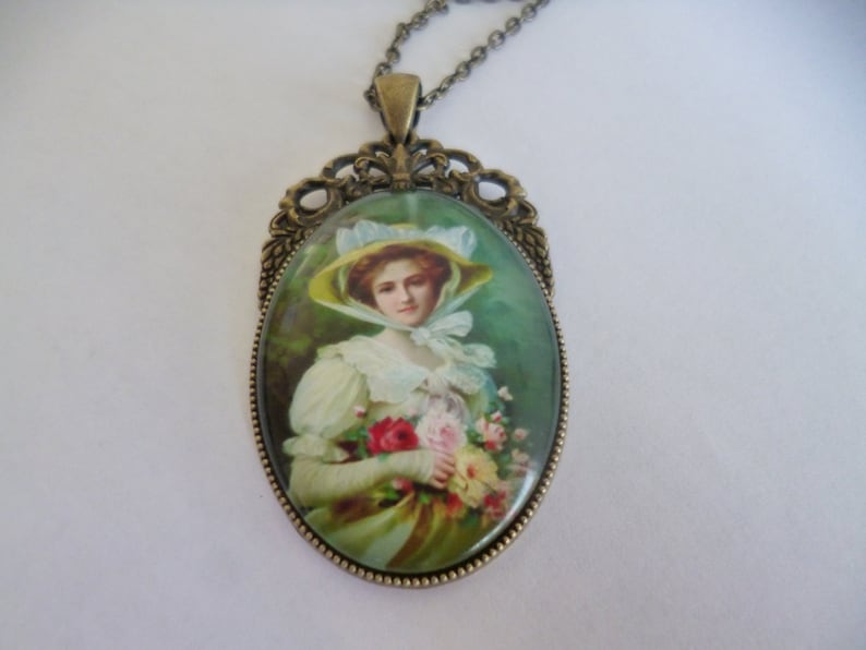 Broche Vintage En Bronze Avec Cabochon - Format 30x40mm - Style Shabby Chic - Neuf Sans Emballage