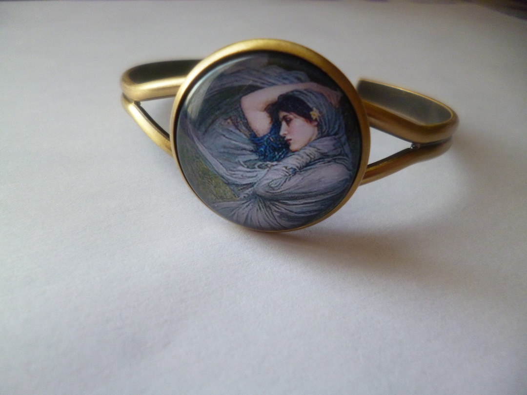 Bracelet Vintage Large En Bois Et Métal Argenté Avec Cabochon Agate - Style Bohème