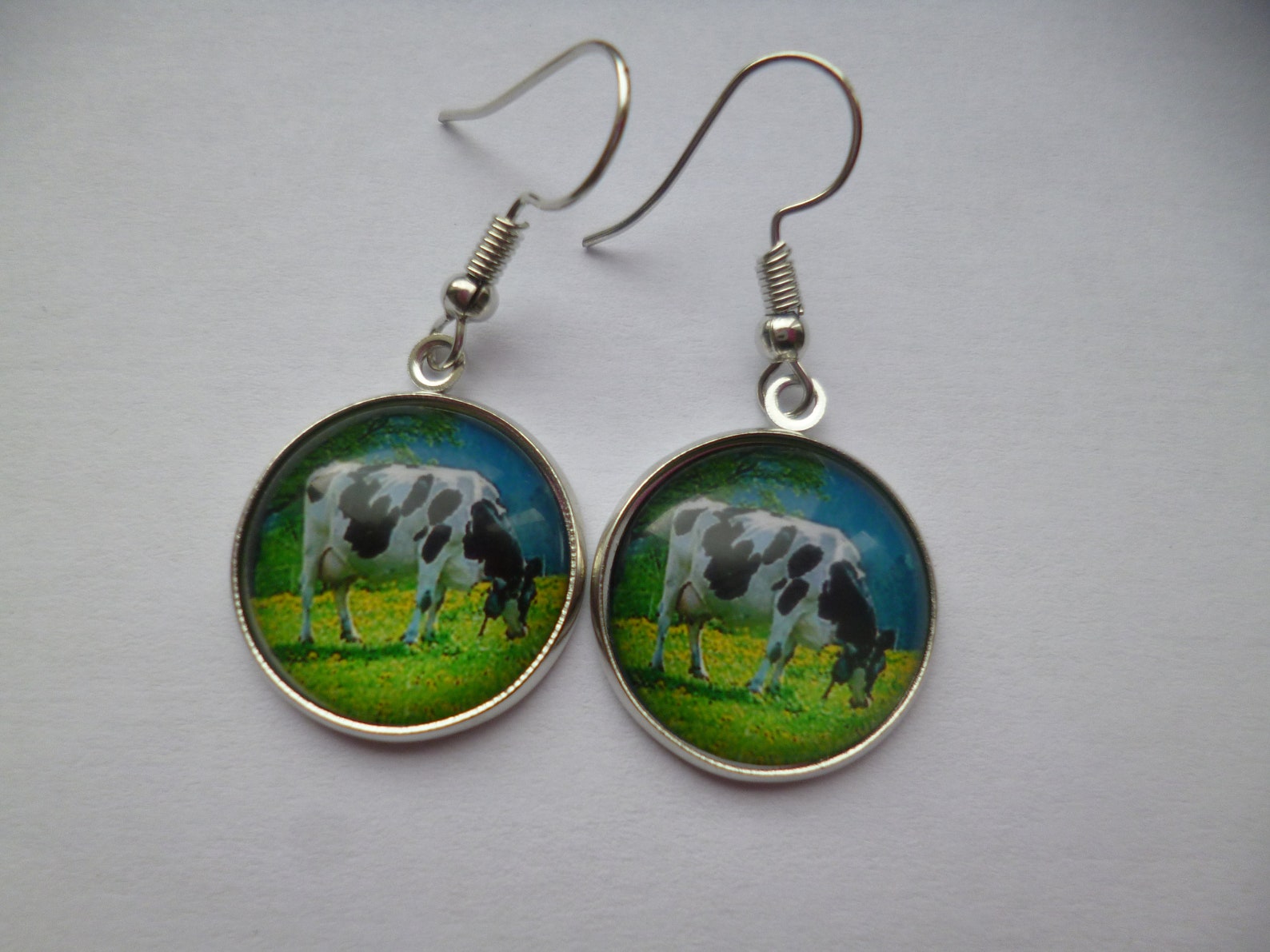Boucles D'oreilles Argentées Avec Cabochon Danse - 18mm - Acier Inoxydable