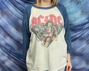 True Vintage 80s AC/DC 1981 Tour Single Stitch Paper Thin Raglan Baseball T-shirt Tee