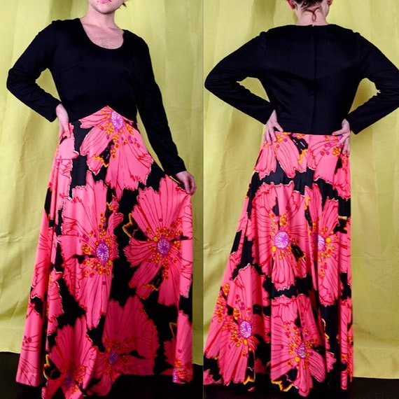70s Vintage Black and Bright Pink White Yellow Lar
