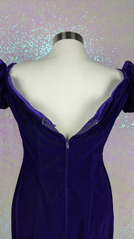 Vintage 80/'s Zum Zum Deep Purple Velvet Sequin Design Long Neck Strap Dress with High Slit