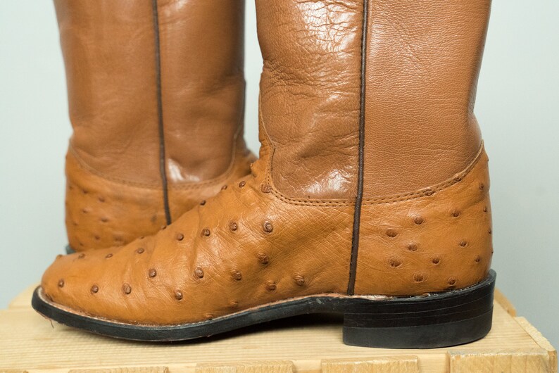 justin full quill ostrich roper boots cognac