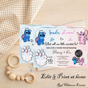 Gender Reveal Invitation| Gender Reveal| Lilo & Stitch Theme Event| Baby event| Boy or girl| Celebration|Customize