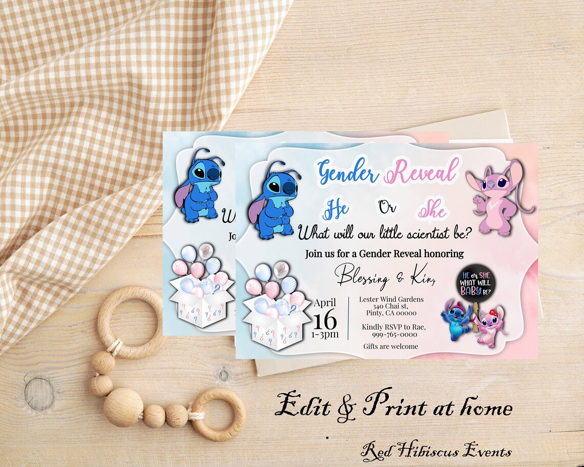 Gender Reveal Invitation Gender Reveal Lilo & Stitch Theme Etsy