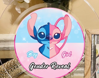 Angel and Stitch Gender Reveal Image Party Plate| Plastic clear plates| 10 or 7 in size|Grad Celebration|Disposables Plates|Customize