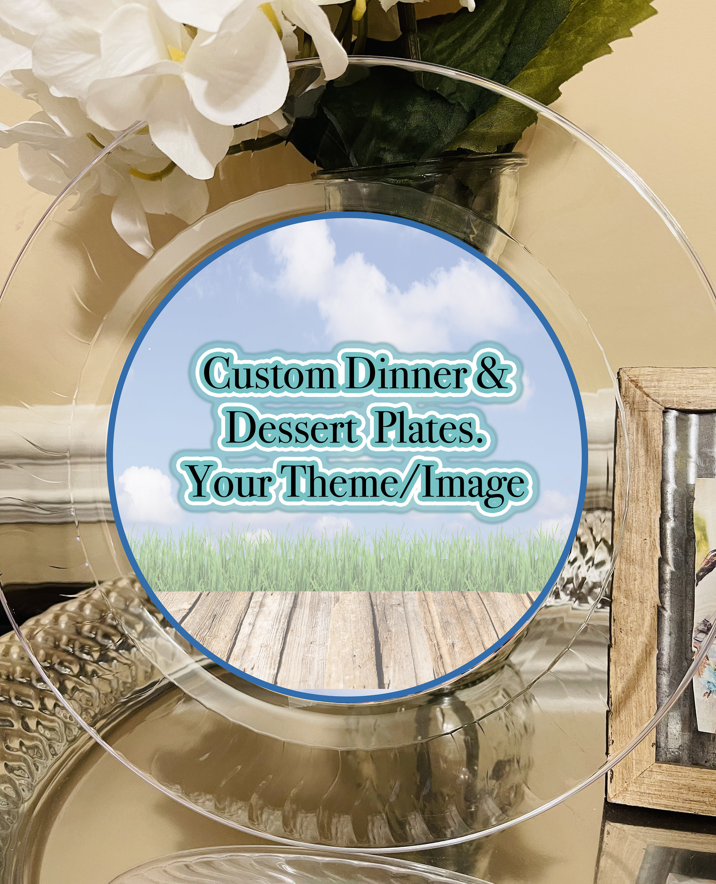Custom Photo/text Decorative Plate With Stands and Gold Rims