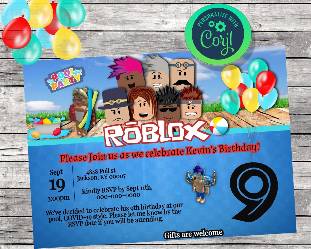 Roblox Pool Party Birthday Invitation for boy Printable DIY