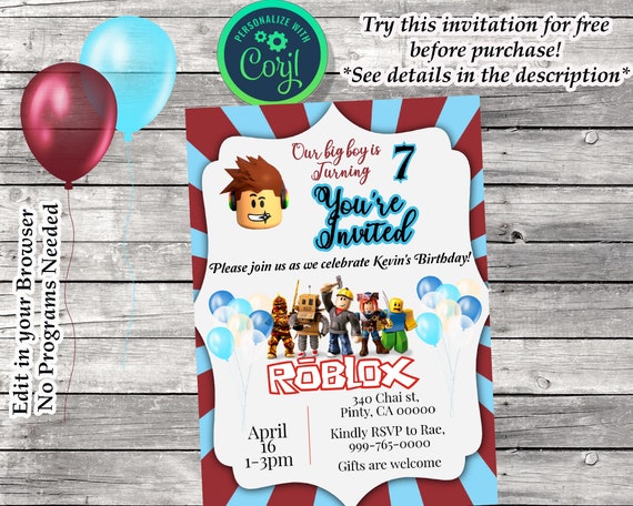 Roblox Birthday Invitecorjledit Yourself at Homeprint at -  Finland