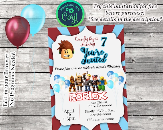 Roblox Birthday Invitecorjledit Yourself at Homeprint at -  Finland