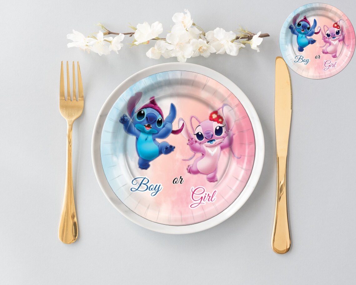 Gender Reveal Lilo & Stitch Theme Event Paper plates 9' Etsy