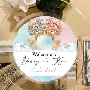 Plato personalizado para fiesta de revelación de género de Bearly / Platos de plástico transparente / Tamaño 10 o 7 / Celebración de cumpleaños / Platos desechables / Personalizar