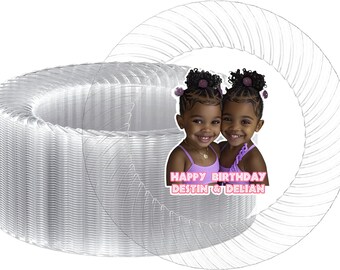 Custom Twins Birthday Theme Image Party Plate| Candy Party|Happy Birthday| 10 or 7 in size| Celebration|Disposables Plates|Fast Shipping