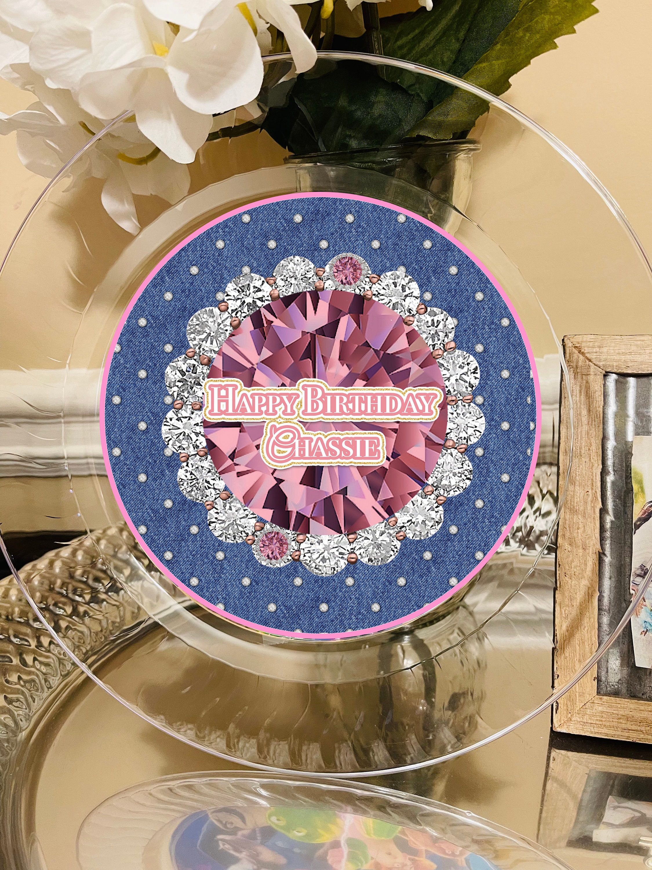 Denim and Diamonds Party Plate Plastic clear plates 9 in sizeBirthday CelebrationDisposables PlatesCustomize
