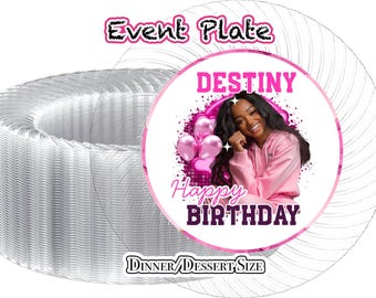 Teen/Adult Birthday Image Party Plate|Hard Plastic clear plates|Girls Celebration|Disposables Plates|Only Image, background & Text Can edit