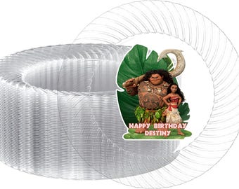 Benutzerdefinierte tropische Moana Bild Party Teller | Alles Gute zum Geburtstag| 10 oder 7 in Größe|Grad Feier|Einwegteller|Schneller Versand