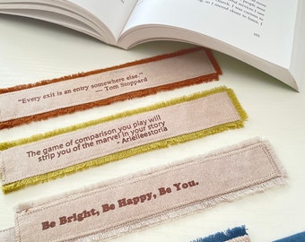 Linen Custom Quote Bookmark, Personalized Bookmark Favorite Quote, Book Lover Christmas Gift, Personalized Birthday Gift