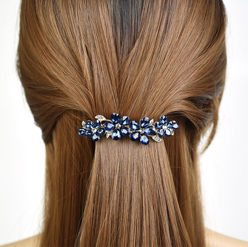 French Hair Barrette Floral Crystal Rhinestone Barrette Etsy