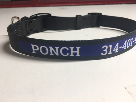 Custom Collars w/Pet Name & Phone Number Thin Blue Line Flag Personalized Dog Collar Custom Collars w/Pet Name & Phone Number Thin Blue Line Flag Personalized Dog Collar