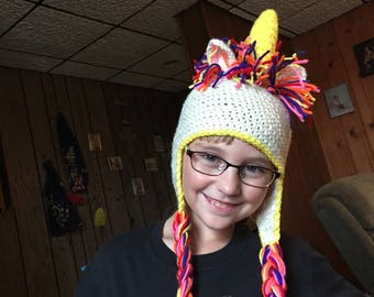 Unicorn Crochet Hat with Ear Flaps