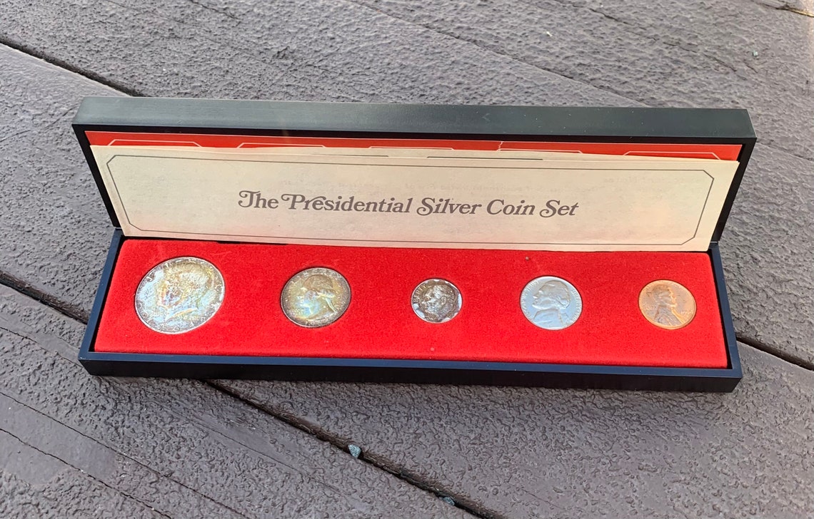 1964d Presidential Silver Coin Set 5 Coins Boxed Set item1 Etsy