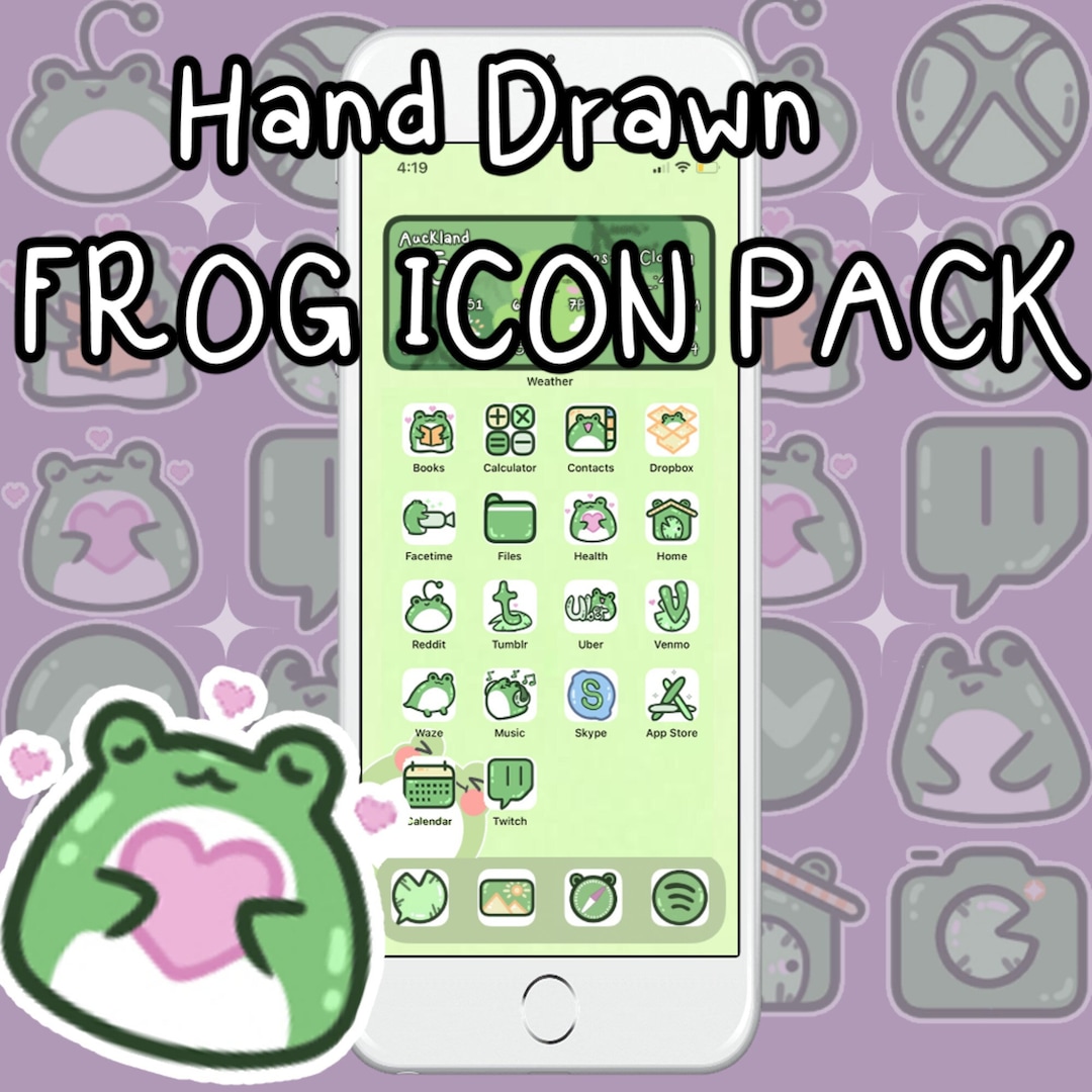 Buy Cute Frog Iphonewallpaper and Icons Digital Files Kawaii Frog