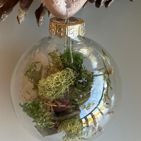 Woodland moss glass ornament/ nature inspired moss decor/ fairy flora orb/ nature bauble/ forest ornaments