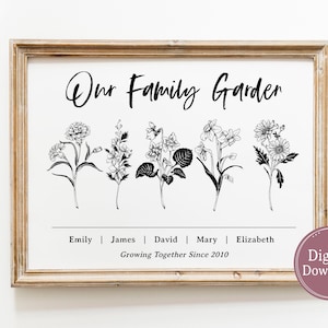 Our Family Garden | DIGITAL Birth Month Flower | Personalized Gift | Garden Decor | Gifts for Her | Handmade Gift | Flower Line Art