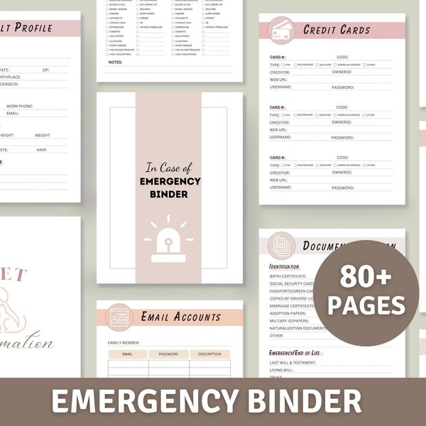 Familien-Notfallmappe - Wichtige Dokumentenmappe, Im Notfall, End of Life Planner // Ausfüllbare und druckbare PDF