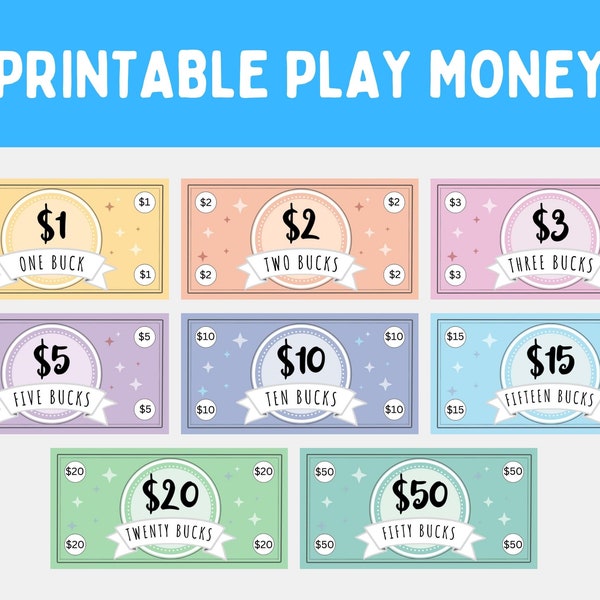 Printable Play Money for Kids - Digital Instant Download -  Pretend Play Money - Money for Grocery Playing with Kids - Chore Bucks for Kids