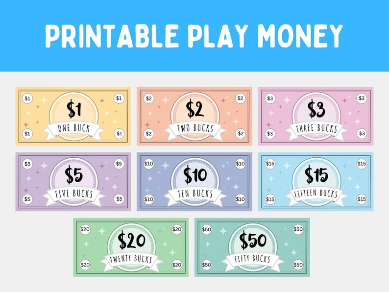 Printable Play Money for Kids Digital Instant Download Etsy