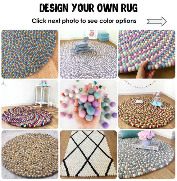 Grosser Runder Teppich Multi Farbe Teppich Pom Pom Filzkugel Etsy