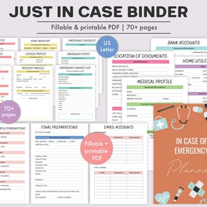 Emergency Binder Fillable and Printable PDF - "What if?" Binder, In Case of Emergency Printable Organizer, End of Life Planner