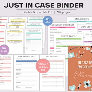 Emergency Binder Fillable and Printable PDF - "What if?" Binder, In Case of Emergency Printable Organizer, End of Life Planner