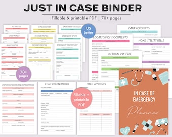 Emergency Binder Fillable and Printable PDF - "What if?" Binder, In Case of Emergency Printable Organizer, End of Life Planner