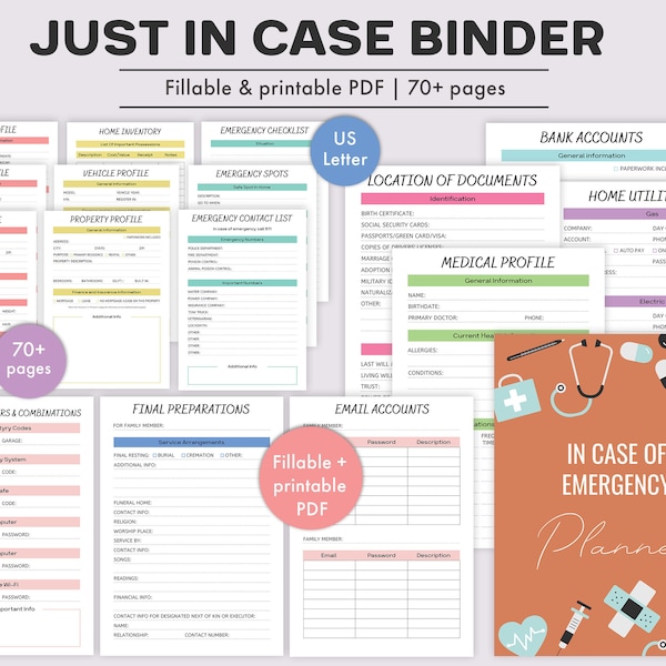 Emergency Binder Fillable and Printable PDF - "What if?" Binder, In Case of Emergency Printable Organizer, End of Life Planner