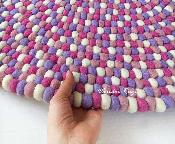 Lila Filz Kugel Teppich Rund Wolle Teppich Rosa Kinderzimmer Etsy