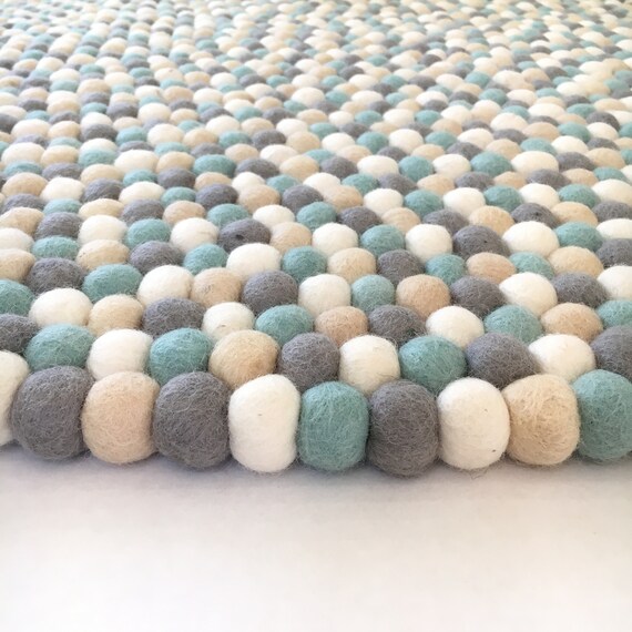Blauen Filzkugel Runden Teppich Multi Farbe Madchen Junge Etsy