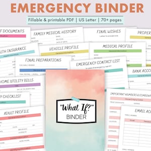 Invulbare voor het geval dat binder, &quot;Wat als&quot; nood- en oude planner, organisator van belangrijke documenten, planning van het einde van de levenscyclus, afdrukbare PDF