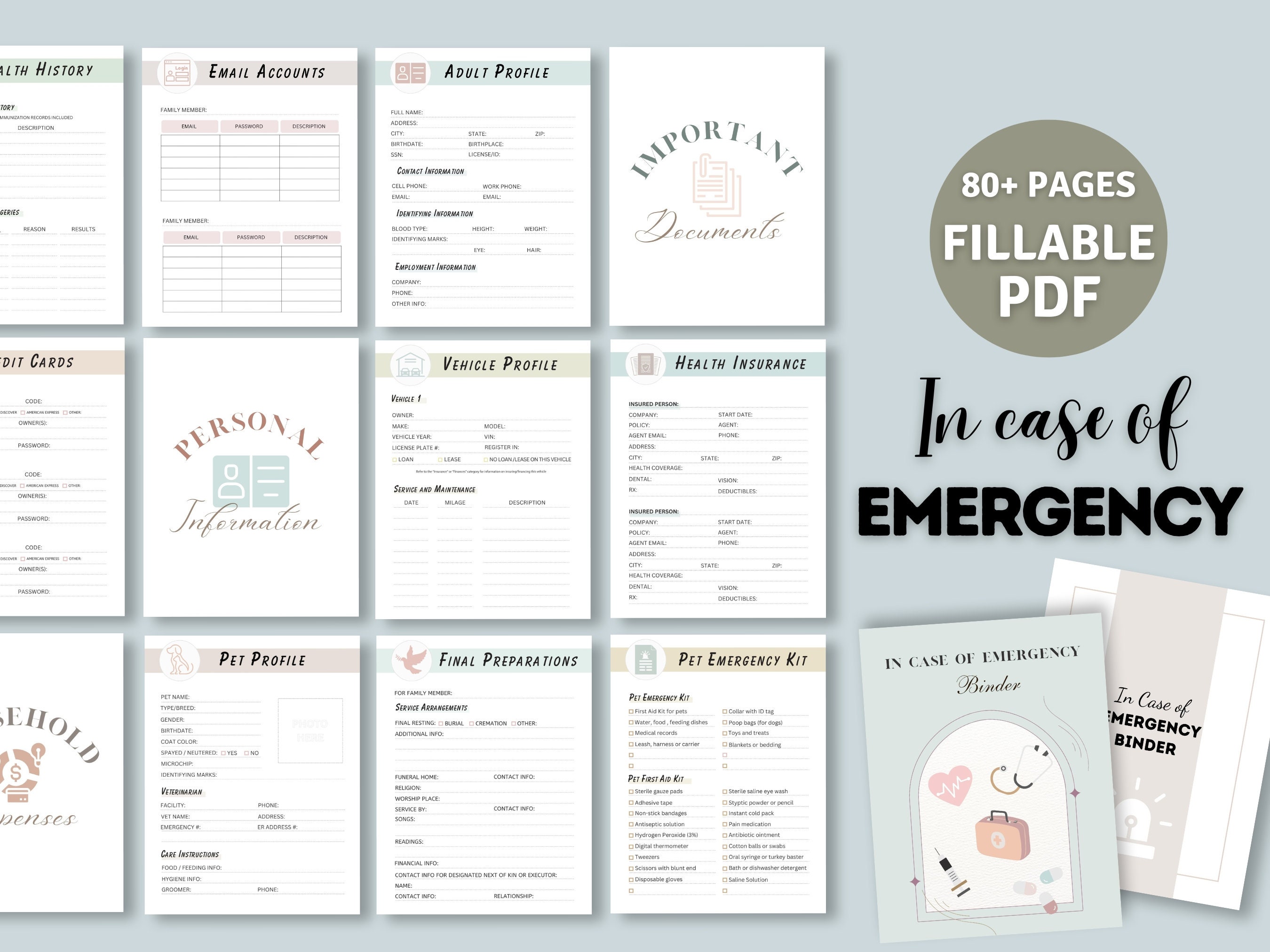 End of Life Planner, Final Wishes Planner, What If Emergency Binder 8x11  inch pages size Legacy Planner Funeral Planner Estate Planning Organizer,  PDF