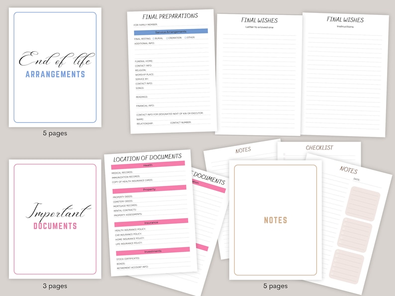 May include: A printable end-of-life planning checklist with sections for final wishes, service arrangements, important documents, and notes. The checklist is designed to help individuals organize their affairs and ensure their wishes are carried out.