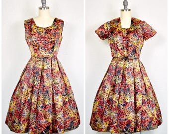 Vintage 1950/60s floral full skirt day dress with matching bolero *S*