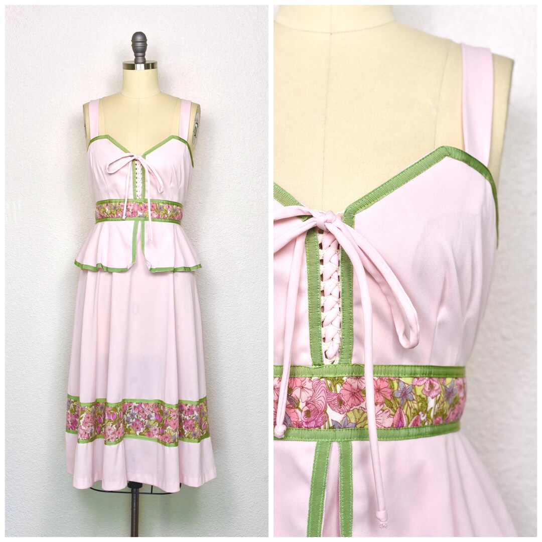 Vintage 1970s Pink Peplum Gunne Sax Style Midi Dress With Lace-up Front ...