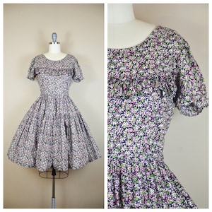 Vintage 1980s DeLoris ditzy floral print square dance dress *S*