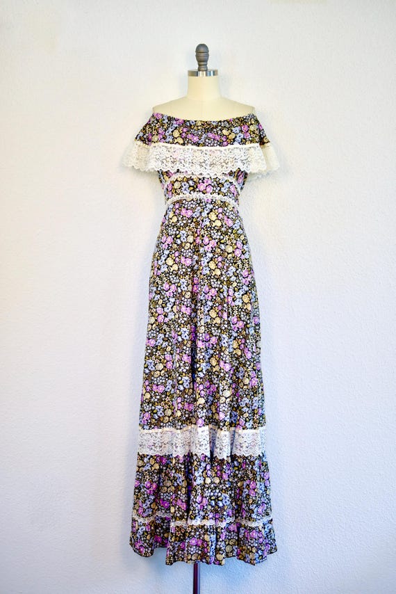 Vintage 1970s Montgomery Ward Floral Print Gunne-Sax Style Prairie Dress *S* View 2