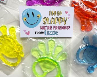 Personalized Sticky Hand Classroom Valentines with PRINTED cards Toy included Ready to give.