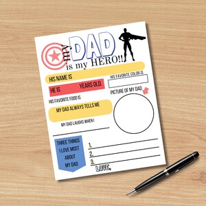All About My Dad Kids Questionnaire Card for Dads Birthday or Father's ...
