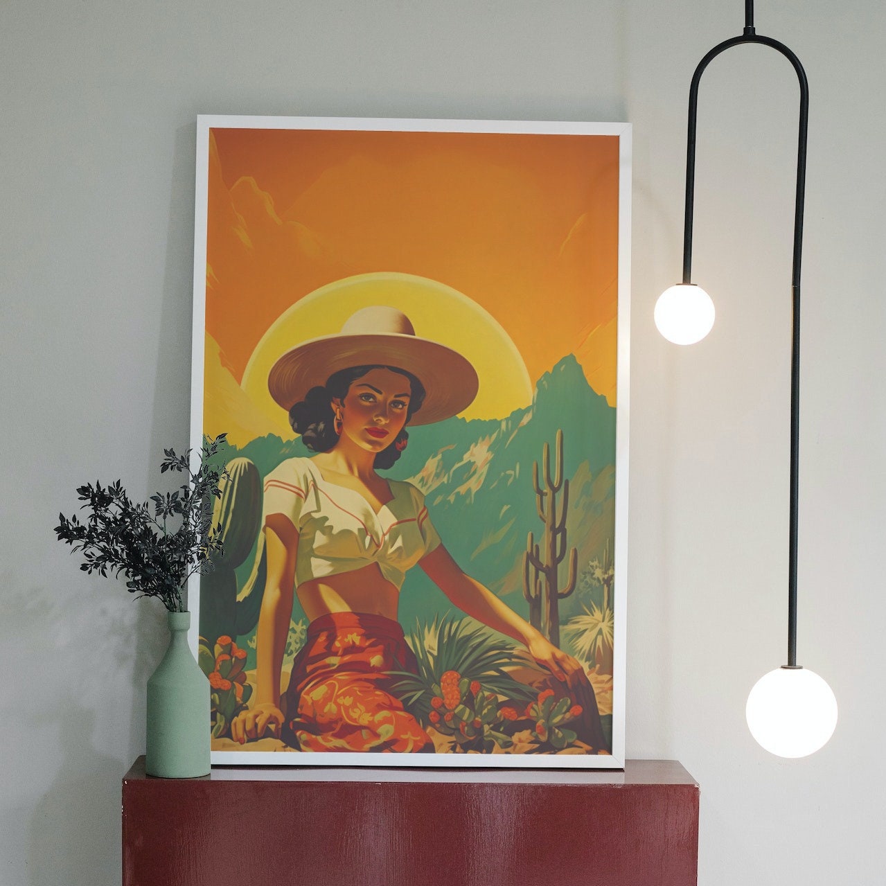 Vtg Set of 2 Mexican Neon Hand-Painted Signed Bark Paintings