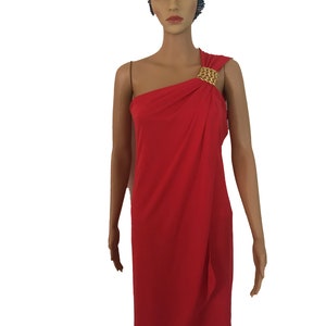 Vintage FRANK USHER Glamouröses Grecian Style Koralle Kleid Goldverzierung